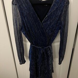 Leslie Fay Metallic Blue Long Sleeve Dress